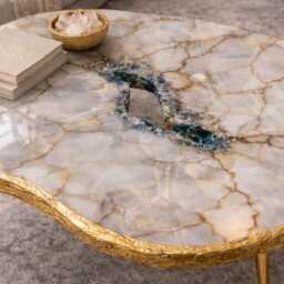 Handmade 50 By 70cm Marble Effect Grow Look Coffee/Side Table With Crystals Gold Legs - thumbnail 2