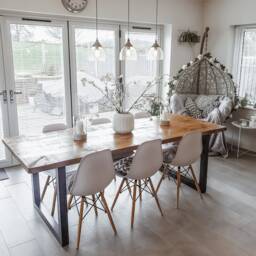 Handmade Rustic Solid Wood Dining Table With Black Square Legs - thumbnail 2