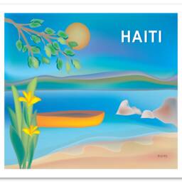 Haiti Art, Map, Travel Art Print, Retro Caribbean Poster, Beach Skyline, Haitian Island Loose Petals - Style E8-O-Hai - thumbnail 3
