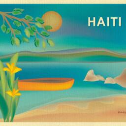 Haiti Art, Map, Travel Art Print, Retro Caribbean Poster, Beach Skyline, Haitian Island Loose Petals - Style E8-O-Hai - thumbnail 2