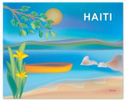 Haiti Art, Map, Travel Art Print, Retro Caribbean Poster, Beach Skyline, Haitian Island Loose Petals - Style E8-O-Hai - thumbnail 1