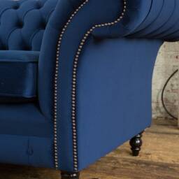 British Handmade 3 Seater Navy Blue Velvet Chesterfield Sofa - Split Design - thumbnail 2