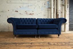 British Handmade 3 Seater Navy Blue Velvet Chesterfield Sofa - Split Design - thumbnail 1