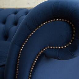 British Handmade 3 Seater Navy Blue Velvet Chesterfield Sofa - Split Design - thumbnail 3
