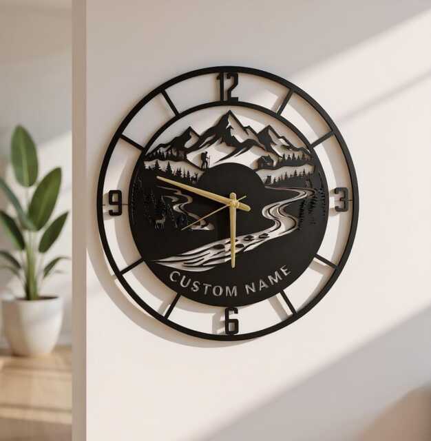 Personalized Mountain River Metal Wall Clock, Custom Nature Landscape Art, Modern Clocks, Home Decor, Father's Day Gift, Gift For Dad - image 1