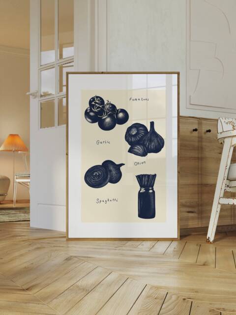 Spaghetti Bolognese Wall Print - Pasta Ingredients Print, Kitchen Art, Food & Drink, Italian Illustration, Decor - image 1