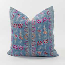 Vintage Indigo Hemp Pillow Cover, Embroidered Tribal Cushion, 20x20 - thumbnail 1