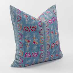 Vintage Indigo Hemp Pillow Cover, Embroidered Tribal Cushion, 20x20 - thumbnail 4
