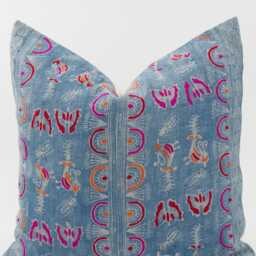 Vintage Indigo Hemp Pillow Cover, Embroidered Tribal Cushion, 20x20 - thumbnail 2