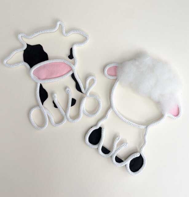 Farm Animal Nursery Wall Decor - Cow & Sheep Yarn Art Neutral Baby Room Handmade Sign Theme - image 1