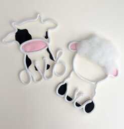 Farm Animal Nursery Wall Decor - Cow & Sheep Yarn Art Neutral Baby Room Handmade Sign Theme - thumbnail 1