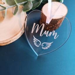 Mother's Day Gift - Acrylic Heart - Personalised Decoration Wings Christmas Babyloss Loss Of Mum Ornament - thumbnail 1