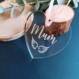 Mother's Day Gift - Acrylic Heart - Personalised Decoration Wings Christmas Babyloss Loss Of Mum Ornament - thumbnail 3