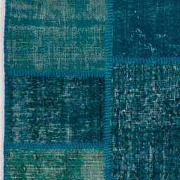 Handmade Turkish Patchwork Rug, Turquoise Blue - thumbnail 4