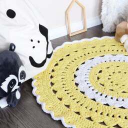 Handmade Crochet Round Rug - White Yellow Nursery Play Mat Baby Room Floor Decor - thumbnail 2