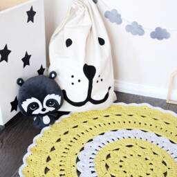 Handmade Crochet Round Rug - White Yellow Nursery Play Mat Baby Room Floor Decor - thumbnail 3