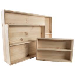 Wooden Shallow 2 Tier Trinket Shelving Unit - Spice Rack Display Shelf Compartment Collectors Tray Unpainted Lain Pine For Craft Diy - thumbnail 3