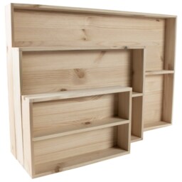 Wooden Shallow 2 Tier Trinket Shelving Unit - Spice Rack Display Shelf Compartment Collectors Tray Unpainted Lain Pine For Craft Diy - thumbnail 2