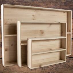 Wooden Shallow 2 Tier Trinket Shelving Unit - Spice Rack Display Shelf Compartment Collectors Tray Unpainted Lain Pine For Craft Diy