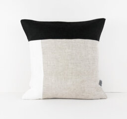 Black & White Linen Cushion Cover, Color Block Pillow Covers For Aesthetic Room Decor, Mid Century Modern Throw Cases Geometric UK - thumbnail 1