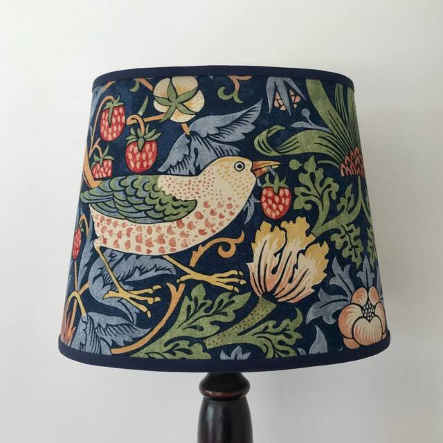 William Morris Strawberry Thief Indigo - Small Handmade Oval Lampshade Table Lamp - image 1