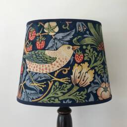 William Morris Strawberry Thief Indigo - Small Handmade Oval Lampshade Table Lamp - thumbnail 1