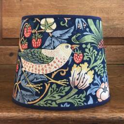 William Morris Strawberry Thief Indigo - Small Handmade Oval Lampshade Table Lamp - thumbnail 2