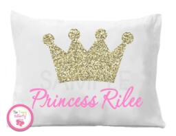 Princess Microfiber Pillowcase, Gold Crown Design, Personalized Kids Bedding