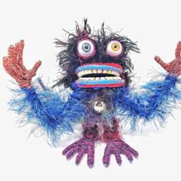 Blue Big-Mouthed Weirdo - Bendable Copper Wire Creature Fun, Unique, Fully Poseable Hand-Made Out Of Recycled & Repurposed Materials - thumbnail 3
