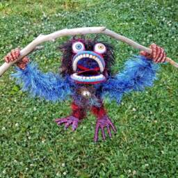 Blue Big-Mouthed Weirdo - Bendable Copper Wire Creature Fun, Unique, Fully Poseable Hand-Made Out Of Recycled & Repurposed Materials - thumbnail 4