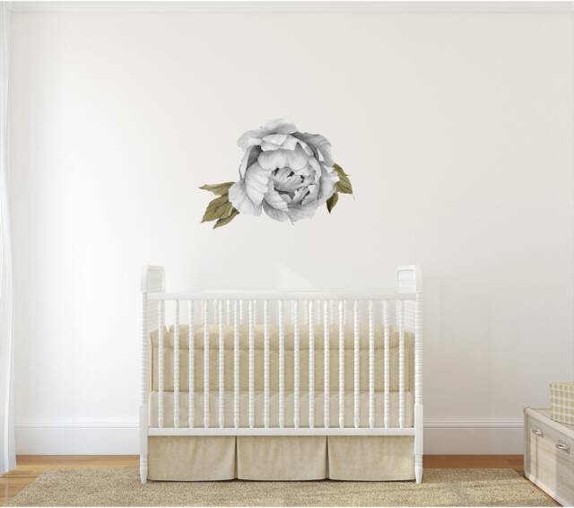 Black & White Peony #6 Leaves Removable Wall Decal Individual Peonies Baby Girl Room Nursery Decor - Customize Your Own Sticker Set - image 1