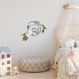 Black & White Peony #6 Leaves Removable Wall Decal Individual Peonies Baby Girl Room Nursery Decor - Customize Your Own Sticker Set - thumbnail 3