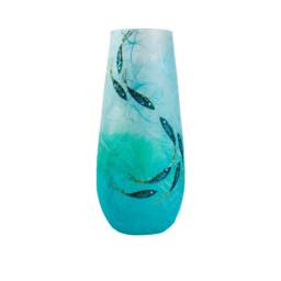 Turquoise Stem Or Bud Vase With Hand Painted Fish Shoal. Strawsilk Glass Art - thumbnail 2
