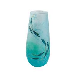 Turquoise Stem Or Bud Vase With Hand Painted Fish Shoal. Strawsilk Glass Art - thumbnail 1
