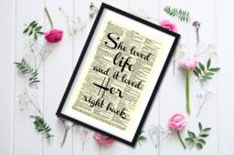 Antique Dictionary Art Print, She Loved Life Quote, Inspirational Wall Decor - thumbnail 1