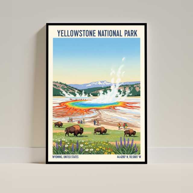 Yellowstone National Park, Wyoming Travel Poster - Usa American Vintage Art Print - image 1