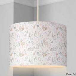 Lampshade - Nursery Ceiling Or Table Lampshade, Sketched Woodland Childrens Room Round Deer Decor - thumbnail 3