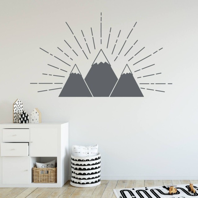 Mountain Wall Playroom Decal, Woodland Rays Kids Room Sticker, Outdoors Print Removable Vinyl, Adventurous Art Themed Children Decorations - image 1