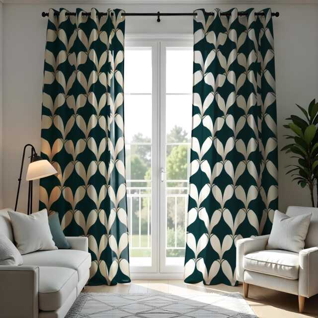 Leaf Pattern Curtains, Geometric Window Drapes, Modern Home Decor, Custom Length Available, Floral Bedroom & Living Room Treatments - image 1
