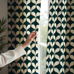 Leaf Pattern Curtains, Geometric Window Drapes, Modern Home Decor, Custom Length Available, Floral Bedroom & Living Room Treatments - thumbnail 3