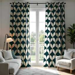 Leaf Pattern Curtains, Geometric Window Drapes, Modern Home Decor, Custom Length Available, Floral Bedroom & Living Room Treatments - thumbnail 1