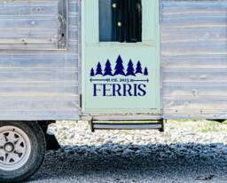 Custom Camper Vinyl Decal, Pine Tree Decal Monogram, Personalized Gift, Rv Motorhome Decal, Family Name Wall Camping Decor - thumbnail 1