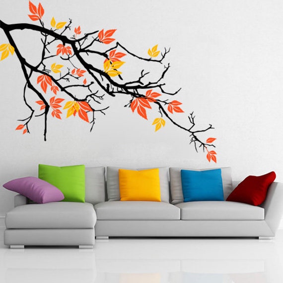 Pretty Autumnal Branch - Beautiful Fall View Maple Leaves Tree Wall Decal Decor Removable Vinyl Decals S028 - image 1