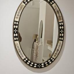 Oval Moroccan Oriental Mirror With Cow Bone Frame - thumbnail 2
