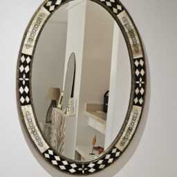 Oval Moroccan Oriental Mirror With Cow Bone Frame - thumbnail 3