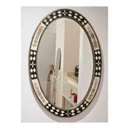 Oval Moroccan Oriental Mirror With Cow Bone Frame - thumbnail 1