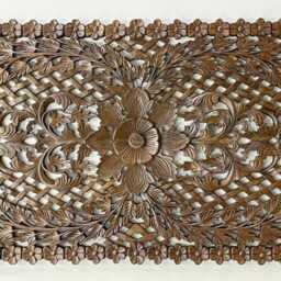 Brown Large Teak Wood Wall Art King Size Bed Sculpture Bohemian Headboard Decorative Flower Mandala Wooden Hand Carved Panel Decor 71 - thumbnail 2