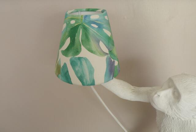 Tropical Botanical Palm Green/Blue Fabric Candle Clip Lampshades - 2 Sizes - image 1