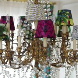 Tropical Botanical Palm Green/Blue Fabric Candle Clip Lampshades - 2 Sizes - thumbnail 4