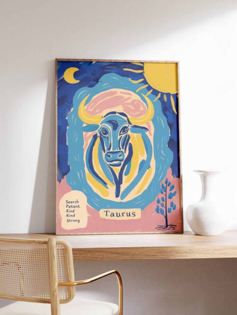 Taurus Poster, Star Sign Zodiac Print, Birthday Gift, Celestial Astrology Art, Boho Decor, Bedroom Spiritual Wall Art - image 1